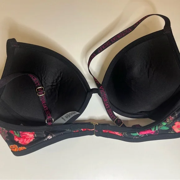 Victoria's Secret Black Underwire Bikin Top with Floral Design 34C - Picture 4 of 5